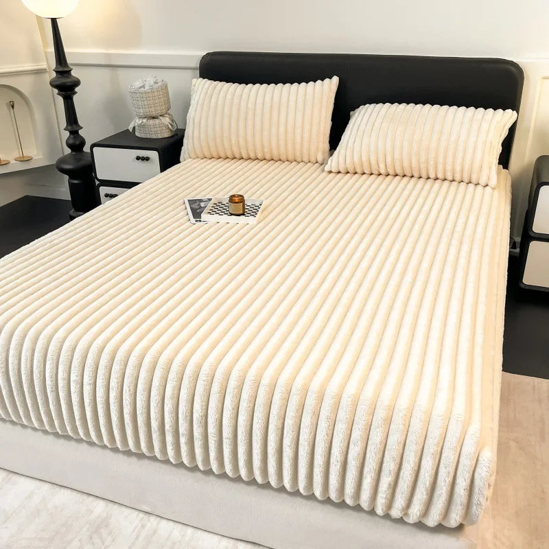 Afralia™ Winter Faux Rabbit Velvet Fitted Bed Sheet - Single Bed Cover High-Quality Thickened