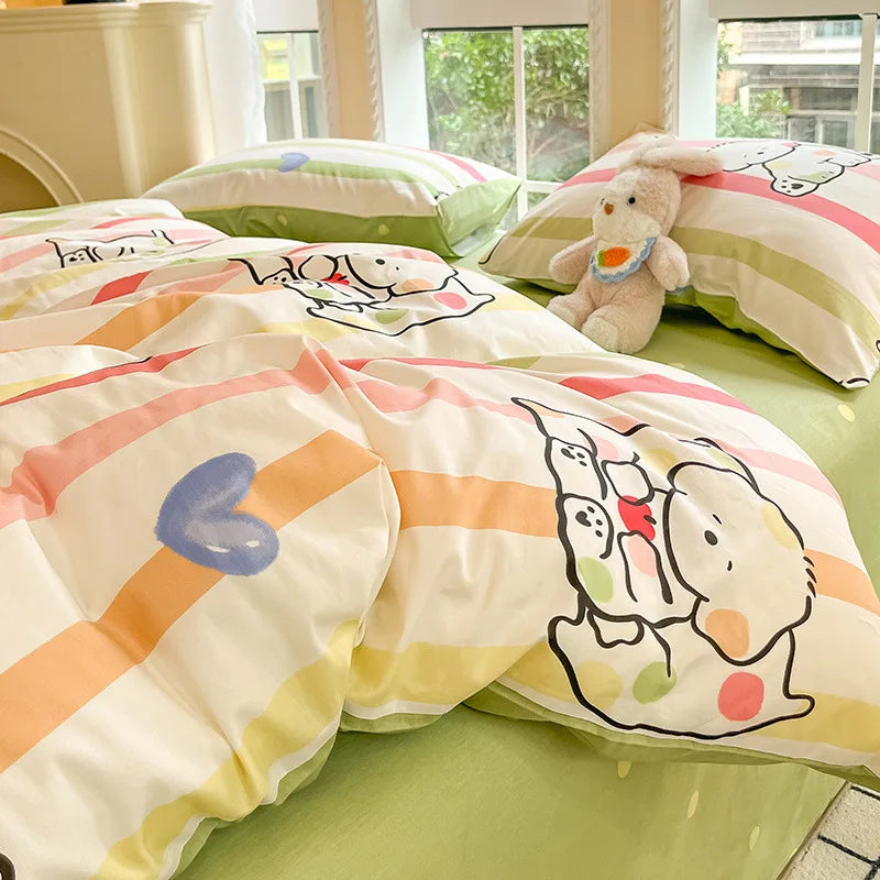 Afralia™ Grid Print Cotton Bedding Set for Single Double Beds