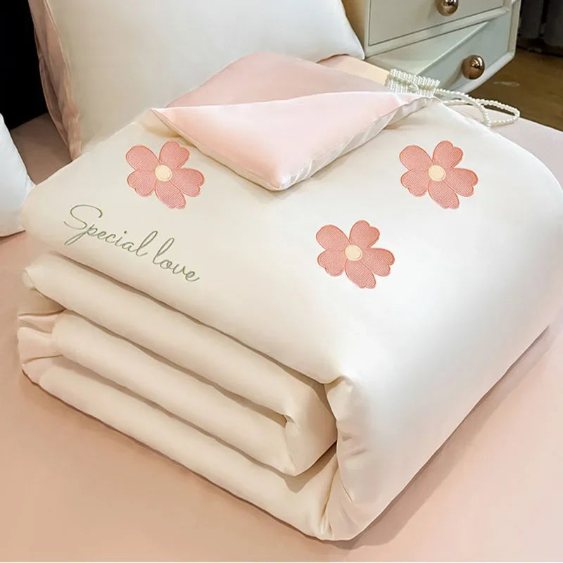 Afralia™ Washed Satin Embroidered Cool Blanket - Soft Skin-Friendly Summer Quilt