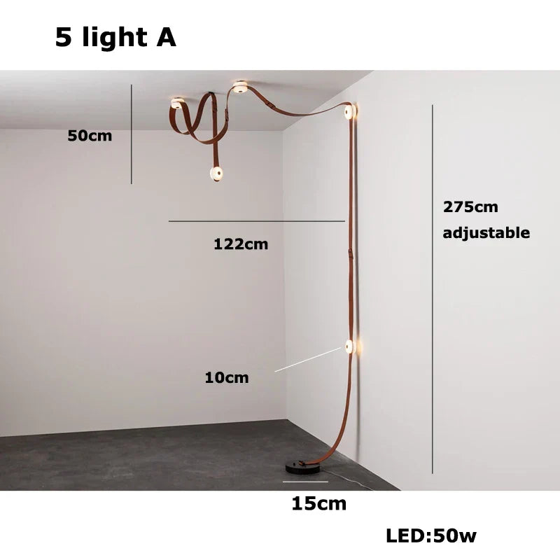 "Afralia™ Leather Belt LED Chandelier: Artistic DIY Hanging Lamps for Living Room"