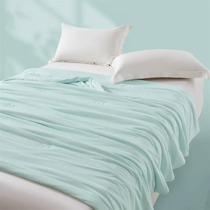 Afralia™ Silky Summer Cooling Blanket - Breathable Solid Color Quilted Comforter for Single Double Bed