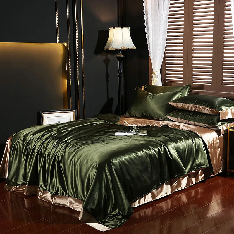 Afralia™ Silk Summer Bedding Set: Double-Sided Cooling Comforter & Soft Satin Sheet - Single/Double