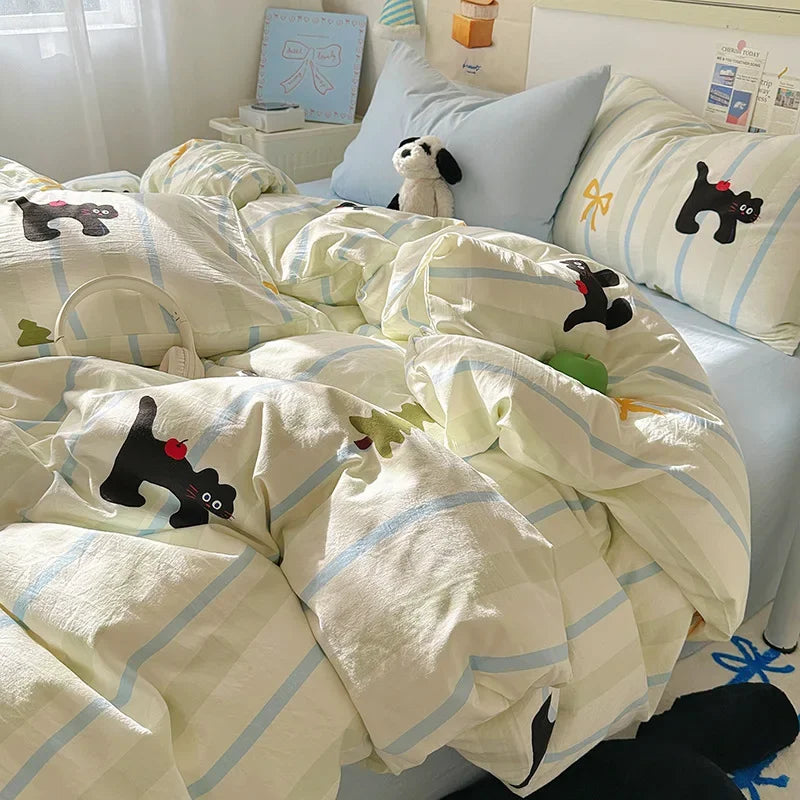 Afralia™ Cartoon Print Quilt Cover Set for King Queen Beds - All Seasons Comfort