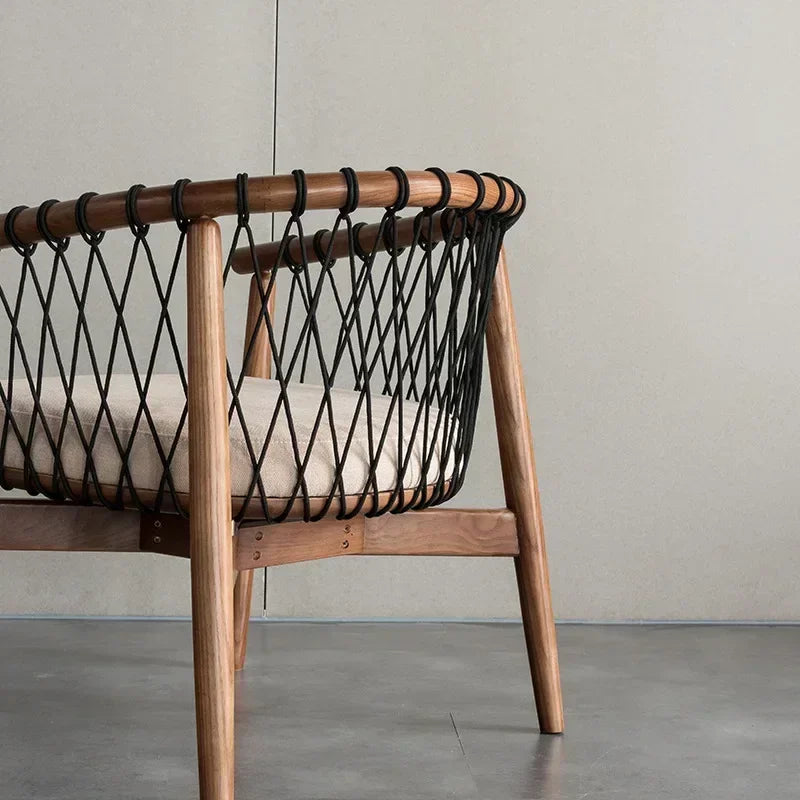 Afralia™ Nordic Minimalist Rope-Woven Single Sofa Chair for Balcony & Bedroom