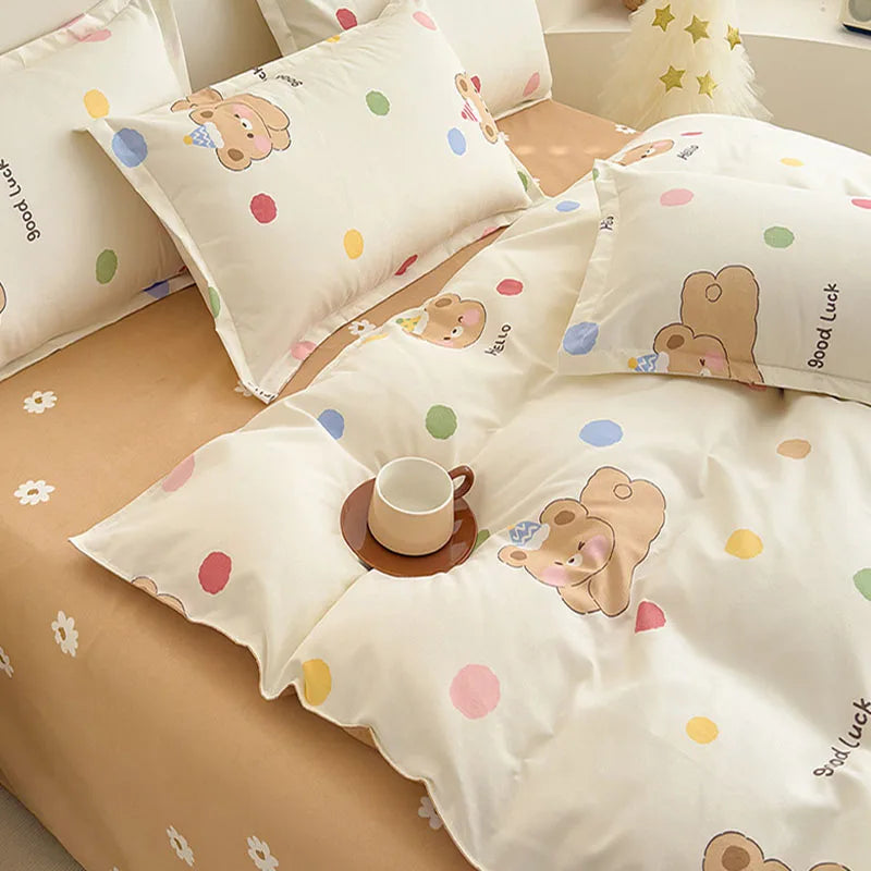 Afralia™ Cozy Flower Print Bedding Set: Brushed Cotton, Skin-Friendly, Soft, Thick, 4Pcs