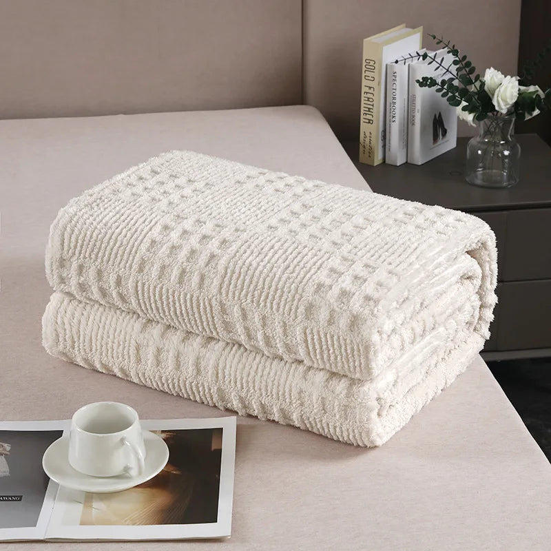 Afralia™ Velvet Waffle Blanket: Ultra Soft Coral Fleece Sofa Cover & Shawl