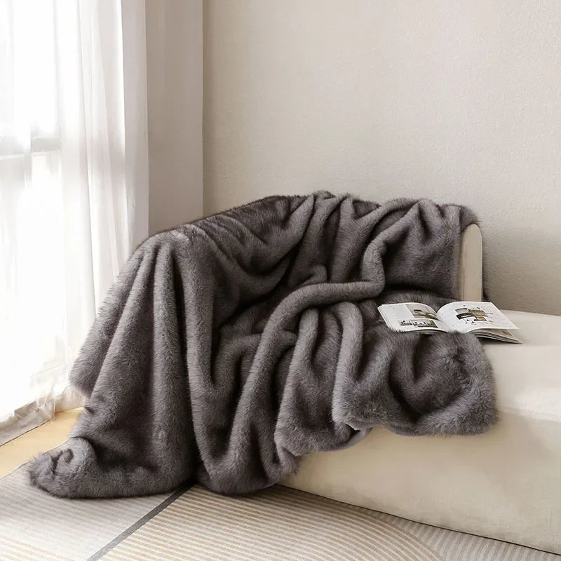 Afralia™ Luxe Faux Fox Plush Blanket: Thick, Warm, Soft Sofa Cover - High-Quality Solid Color