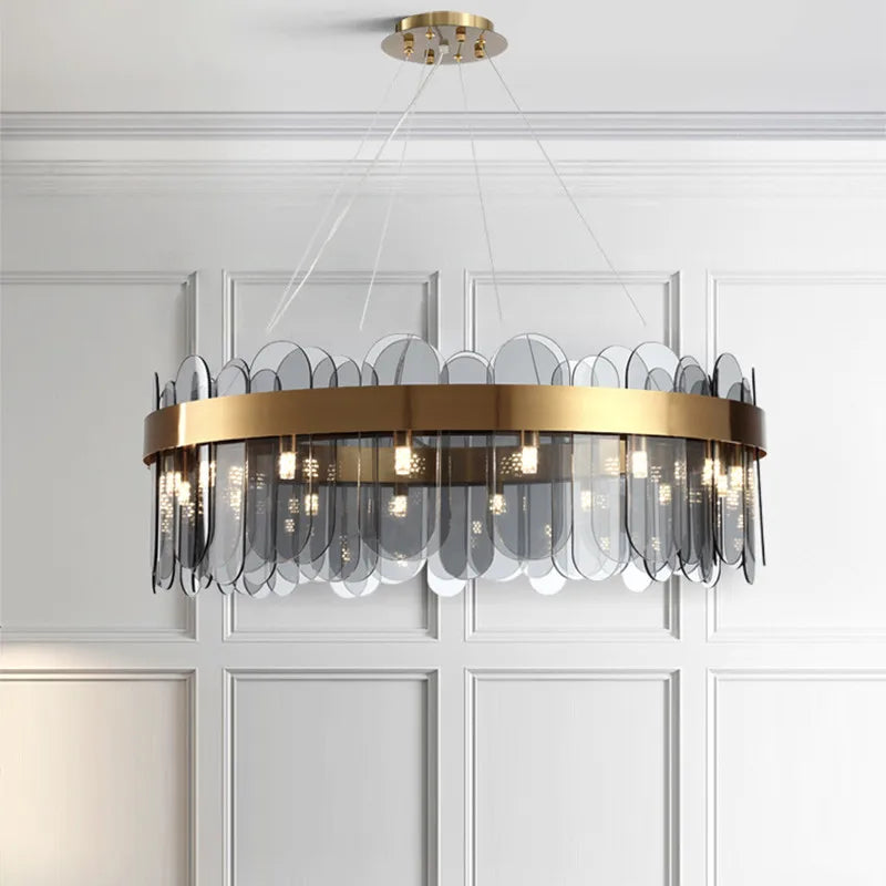 Afralia™ Smoke Grey Glass Pendant Chandelier for Modern Nordic Living Room