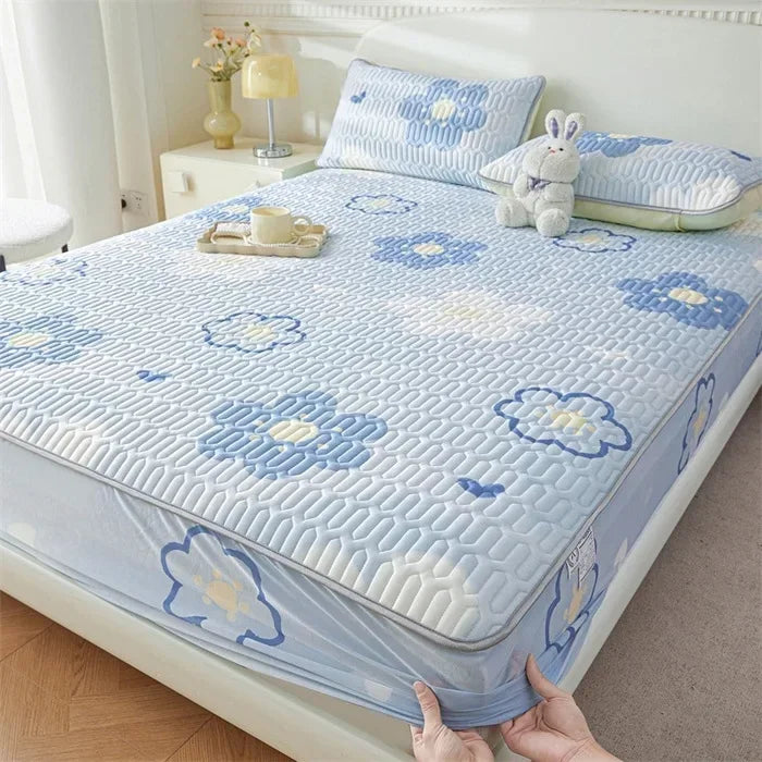 Afralia™ Summer Cartoon Print Silky Latex Cooling Fitted Sheet Set