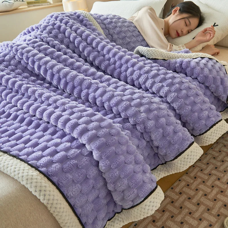 Afralia™ Double-Layer Coral Fleece Blanket: Super Soft Queen King Quilt for Winter