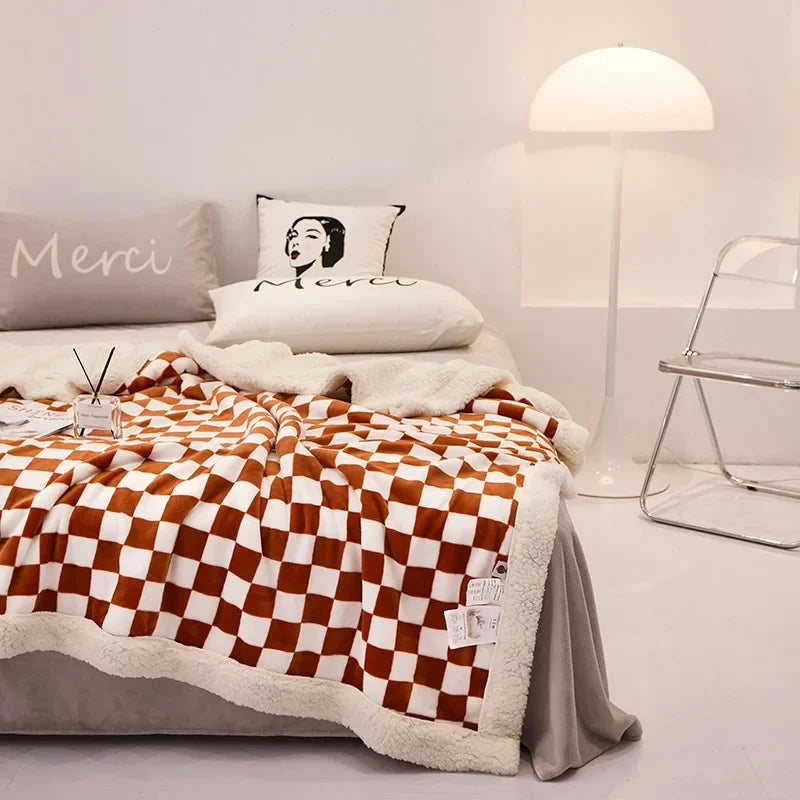 2024 Afralia™ Checkerboard Lamb Fleece Blanket Cover - Premium Printed Blanket Series