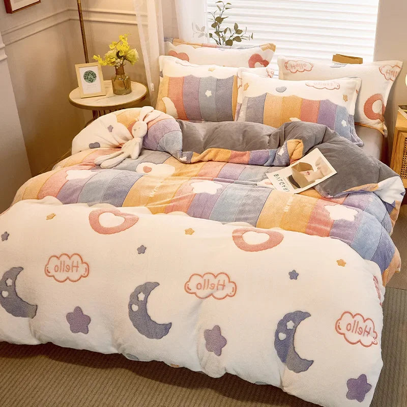 Afralia™ Winter Warm Heart Print Duvet Cover Set for Double Bed - 3 Piece