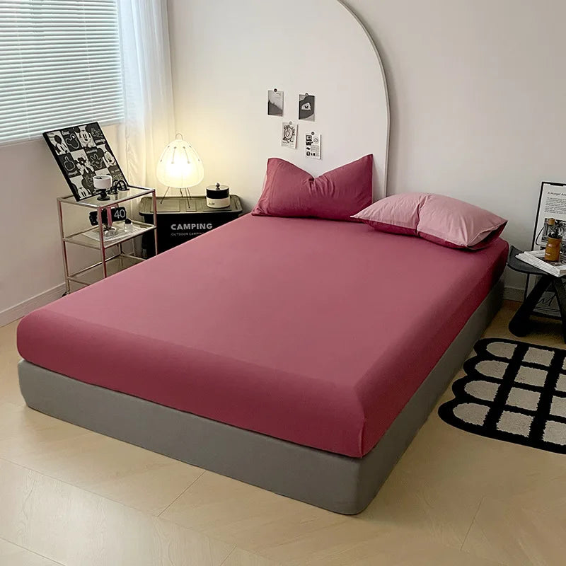 Afralia™ Soft Comfort Solid Color Fitted Bed Sheet - Double Mattress Cover