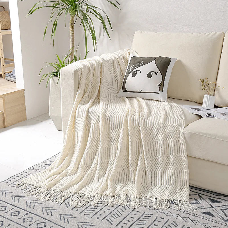 Afralia™ Chunky Knit Blanket with Tassels - Oversized Farmhouse Throw Bedspread
