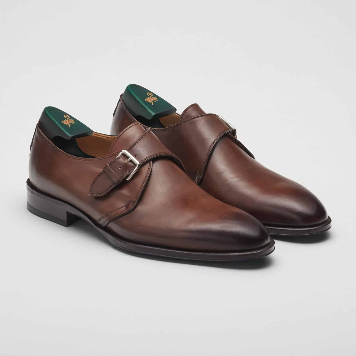 (product) Caligula Monk Strap Whiskey, Side view of the pair - custom suits nyc bespoke tailor midtown, noho