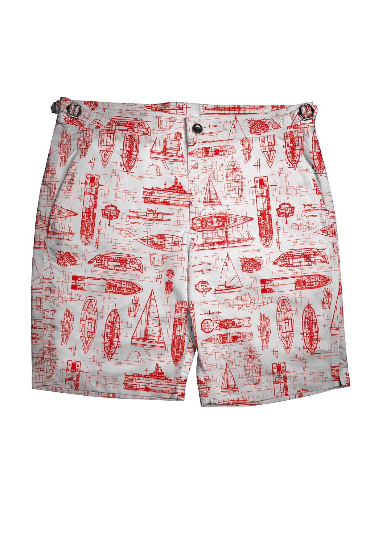 (product) White Swim Shorts with Red Boats - custom suits nyc bespoke tailor midtown, noho