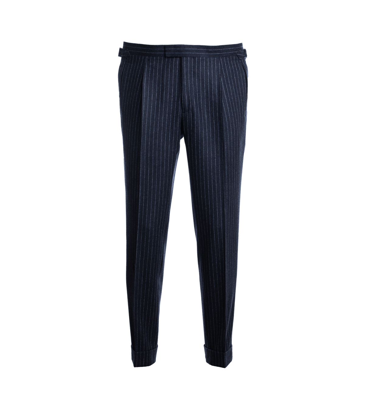 Navy Blue Flannel Narrow Chalk Stripe Pants - He Spoke Style Shop - custom suits nyc bespoke tailor midtown, noho