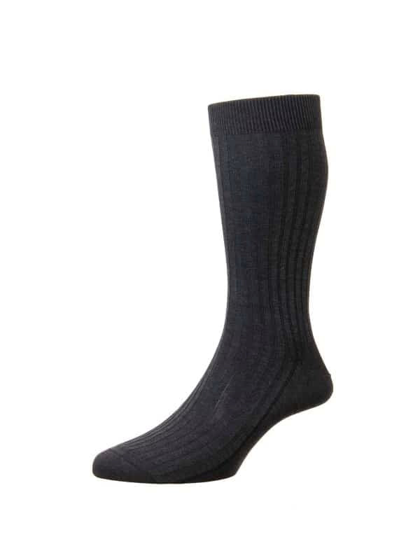 (product) Pantherella Danvers Mid-Calf Cotton Socks - Dark Grey Mix - custom suits nyc bespoke tailor midtown, noho