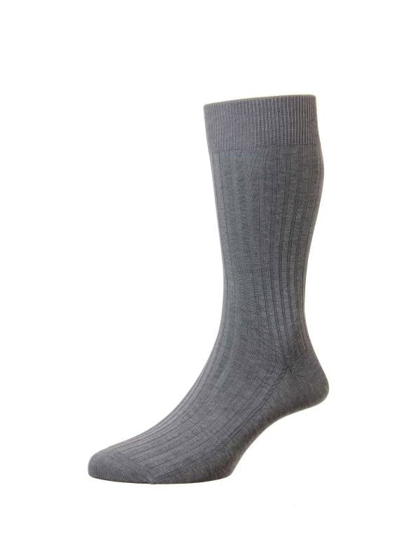 (product) Pantherella Danvers Mid-Calf Cotton Socks - Mid Grey Mix - custom suits nyc bespoke tailor midtown, noho