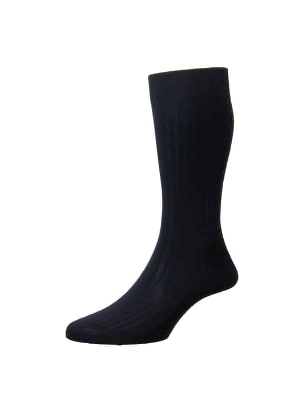 (product) Pantherella Danvers Mid-Calf Cotton Socks - Navy - custom suits nyc bespoke tailor midtown, noho
