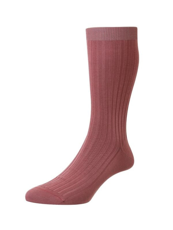 (product) Pantherella Danvers Mid-Calf Cotton Socks - Rose Pink - custom suits nyc bespoke tailor midtown, noho