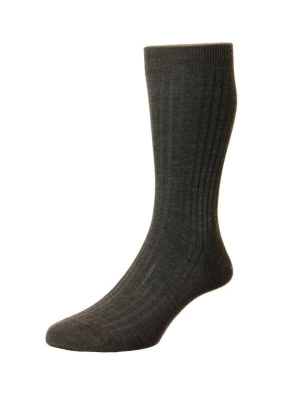 (product) Pantherella Laburnum Mid-Calf Wool Socks - Dark Brown Mix - custom suits nyc bespoke tailor midtown, noho