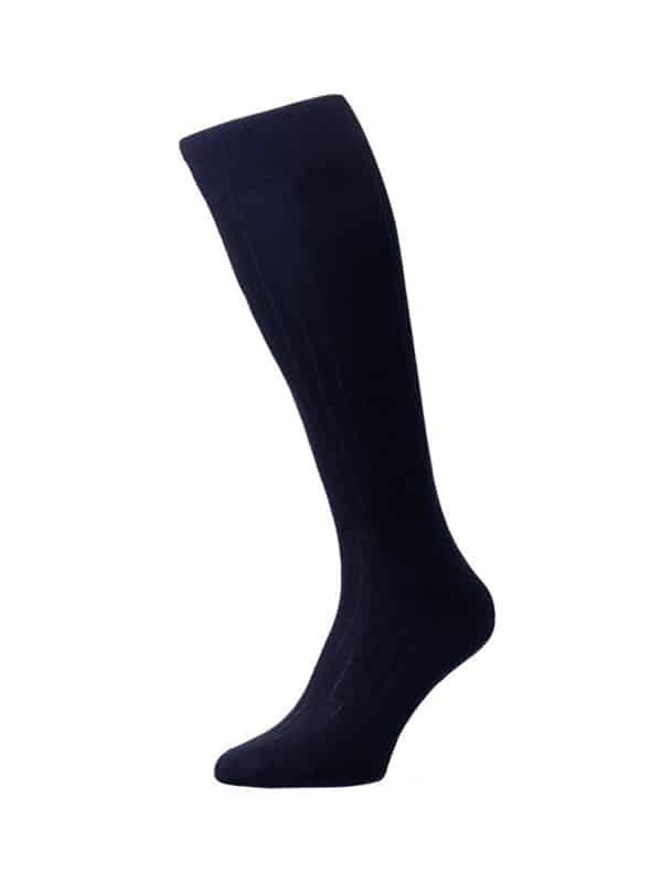 (product) Pantherella Asberley Over-the-Calf Formal Silk Socks - Navy - custom suits nyc bespoke tailor midtown, noho