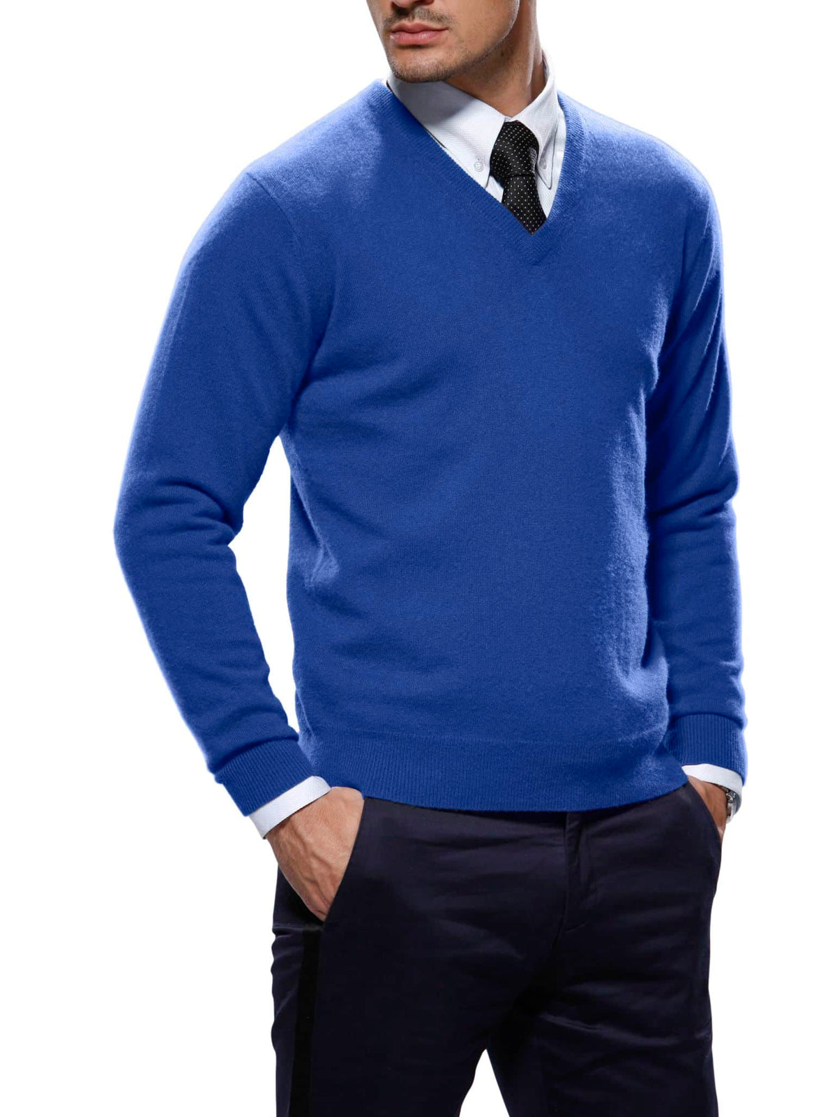 (product) Prussian Blue Merino V-Neck Sweater - custom suits nyc bespoke tailor midtown, noho