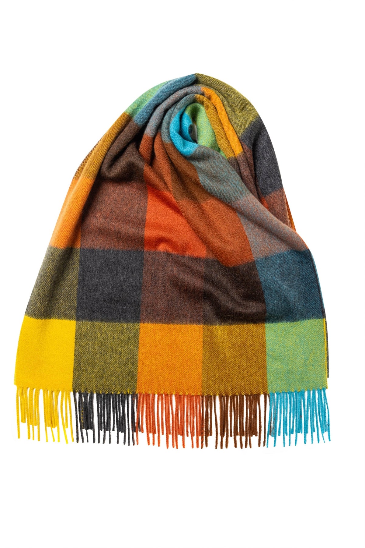 Block Check Ripple Finish Extra Wide Cashmere Scarf Multi-Coloured - custom suits nyc bespoke tailor midtown, noho