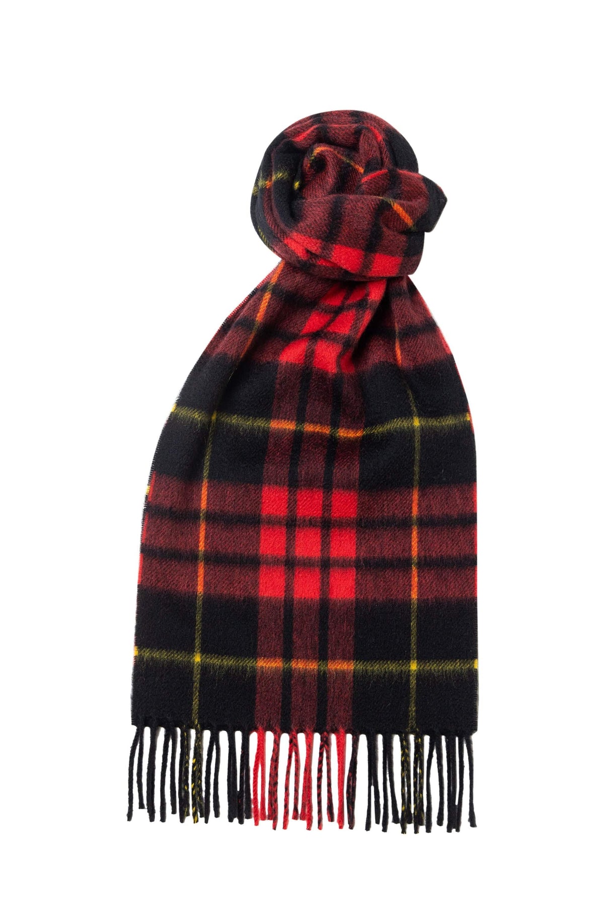 (product) Red x Black Modern Tartan Cashmere Scarf, knotted - custom suits nyc bespoke tailor midtown, noho