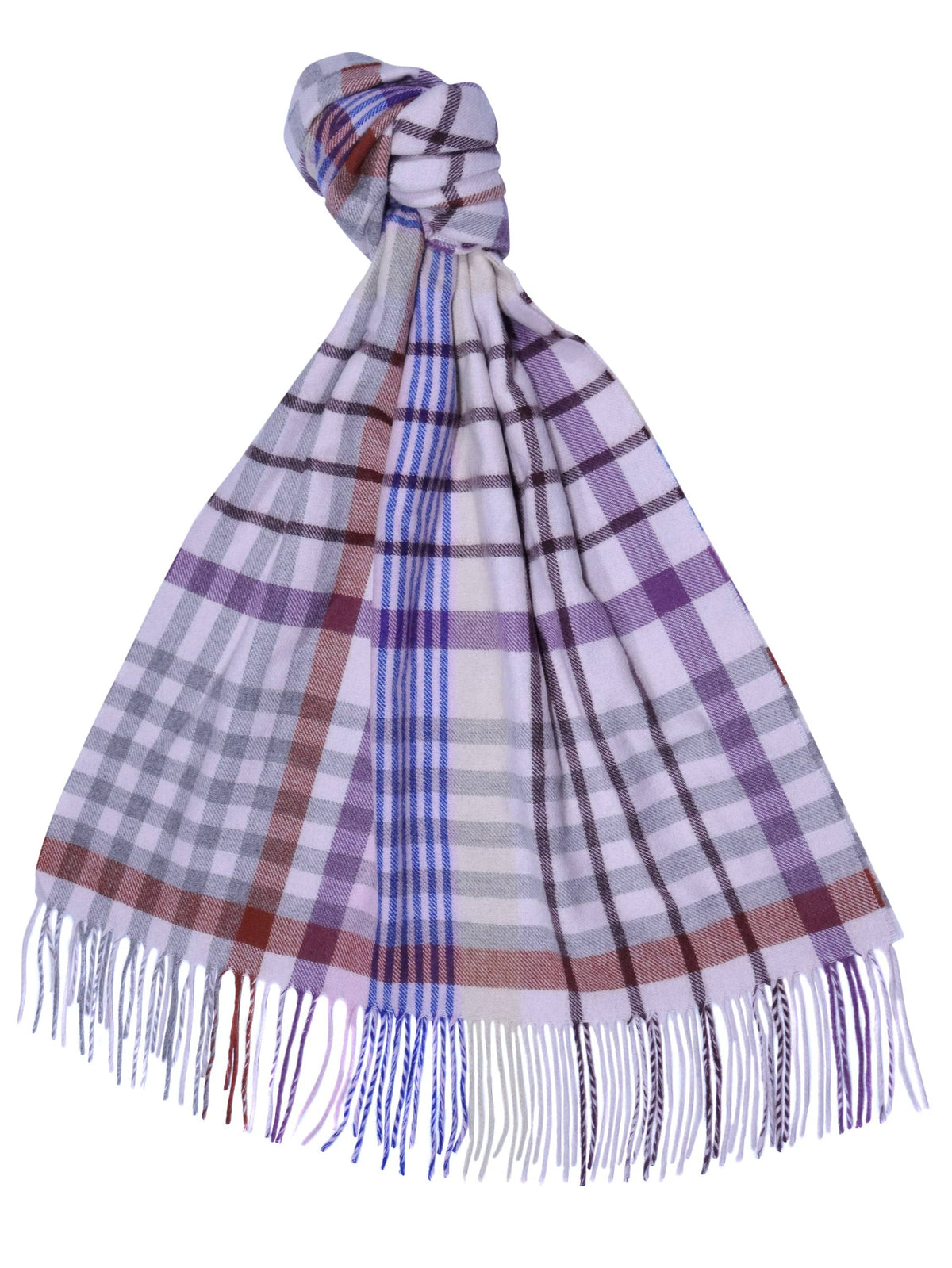 (product) Pink Plaid Extra Wide Cashmere Scarf, knotted - custom suits nyc bespoke tailor midtown, noho