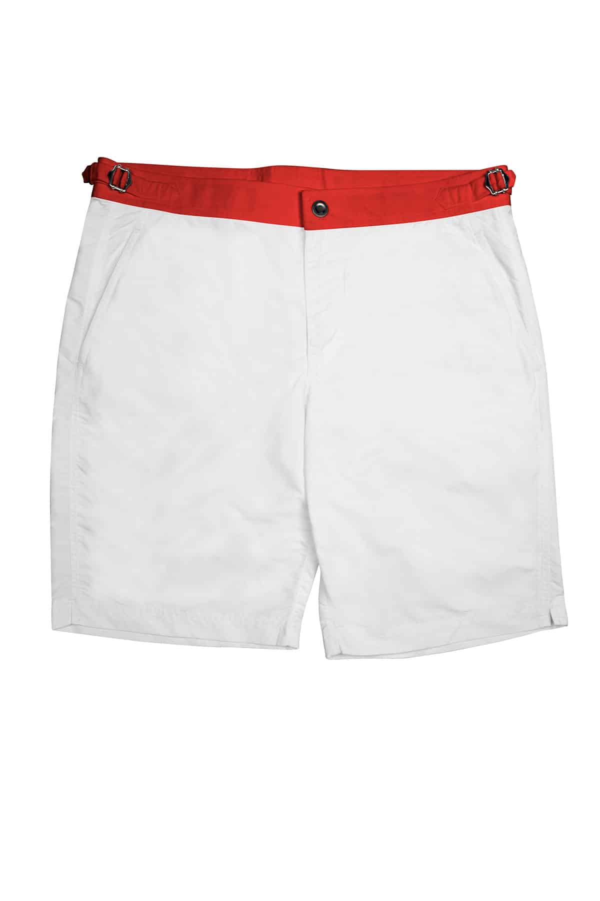 (product) White Swim Shorts with Red Waistband - custom suits nyc bespoke tailor midtown, noho
