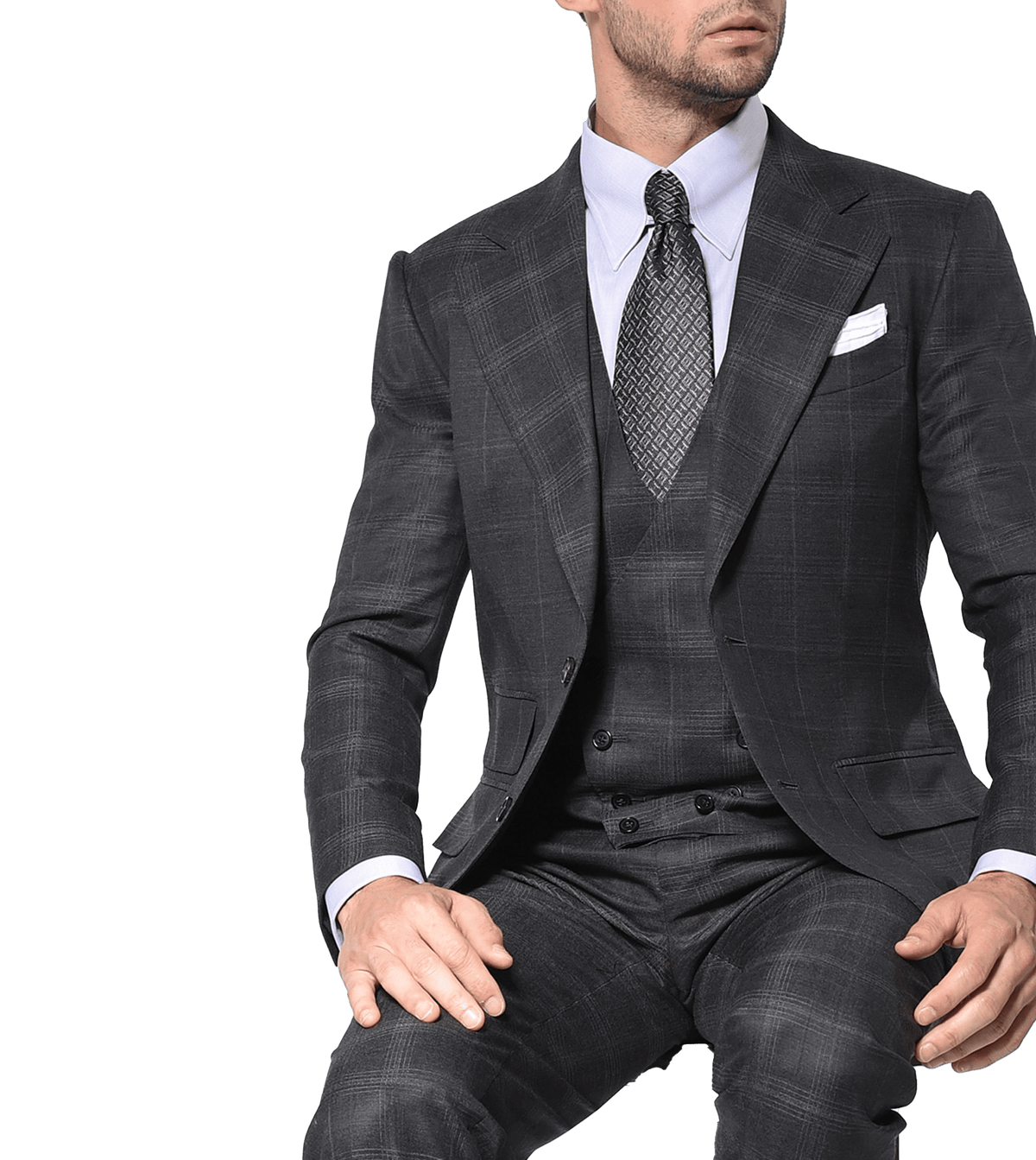 Charcoal Complex Windowpane Signature Bespoke Suit - custom suits nyc bespoke tailor midtown, noho