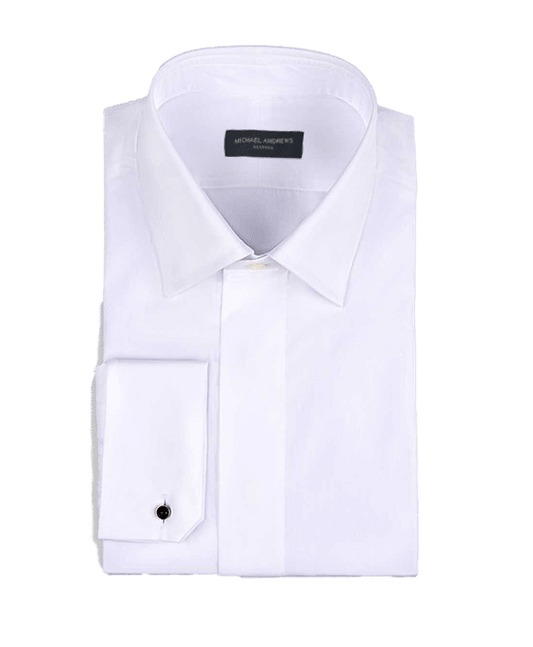 (product) White Poplin Fly Front, Traditional-Collar Formal Shirt - custom suits nyc bespoke tailor midtown, noho