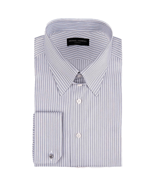(product) Ice Grey Twill Complex Stripe, Tab-Collar Shirt - custom suits nyc bespoke tailor midtown, noho