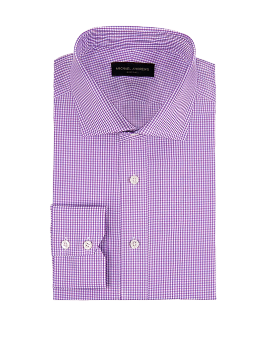 (product) Purple Micro-Gingham, Spread-Collar Shirt - custom suits nyc bespoke tailor midtown, noho