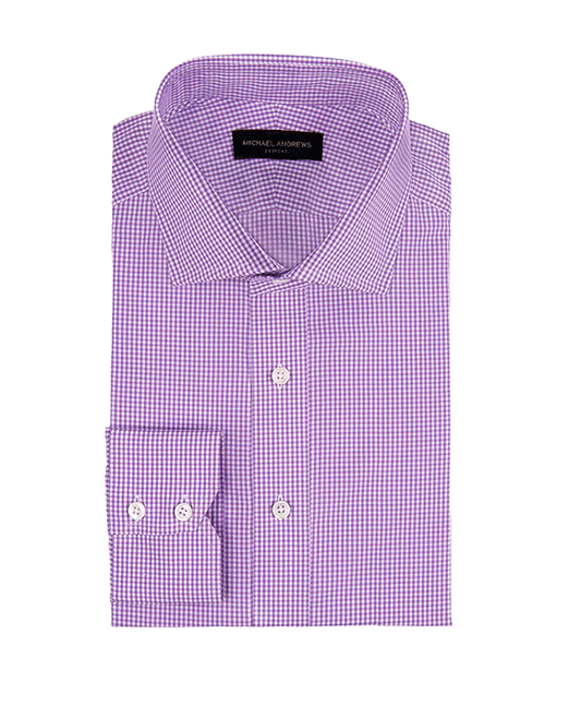 (product) Purple Micro-Gingham, Spread-Collar Shirt - custom suits nyc bespoke tailor midtown, noho