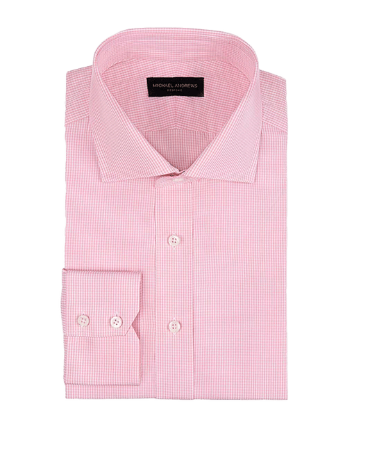 (product) Pale Pink Micro-Gingham, Spread-Collar Shirt - custom suits nyc bespoke tailor midtown, noho