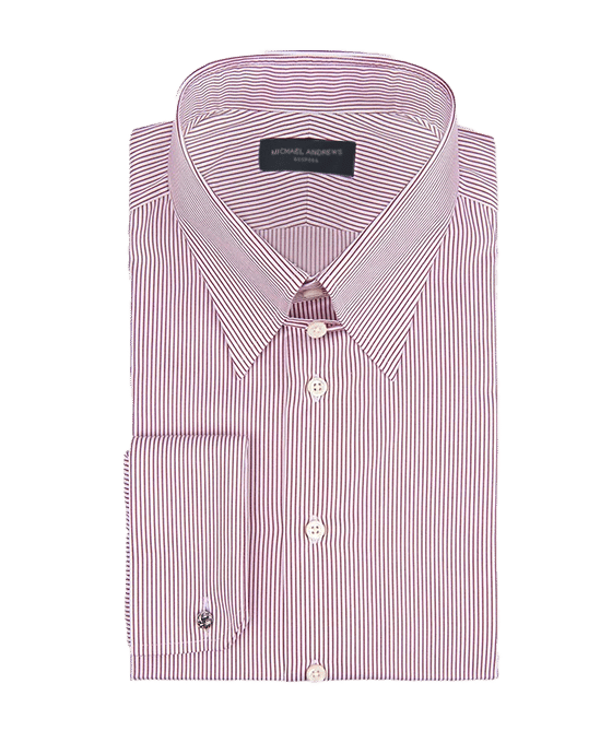 (product) Burgundy Thin Stripe Tab-Collar Shirt - custom suits nyc bespoke tailor midtown, noho
