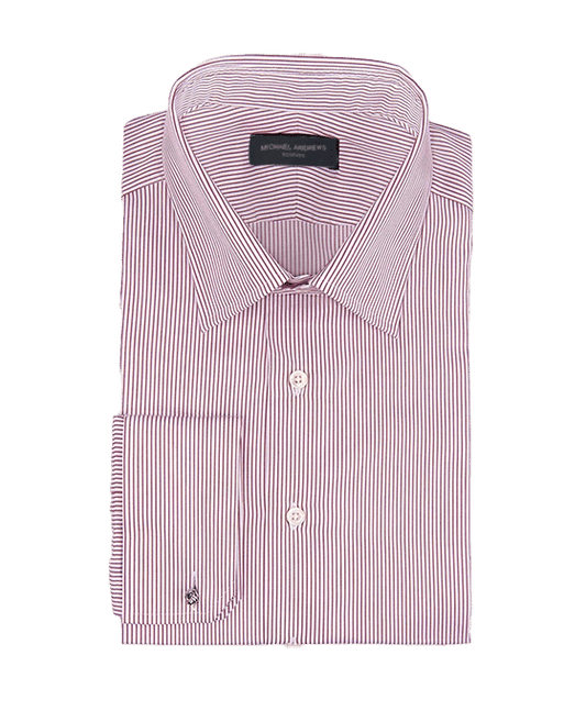 (product) Burgundy Thin Stripe Classic-Collar Shirt - custom suits nyc bespoke tailor midtown, noho