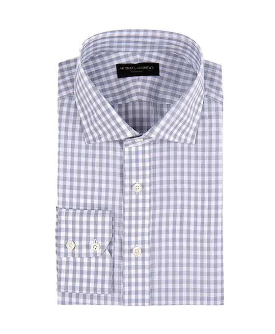 (product) Grey Textured Gingham, Spread-Collar Shirt - custom suits nyc bespoke tailor midtown, noho
