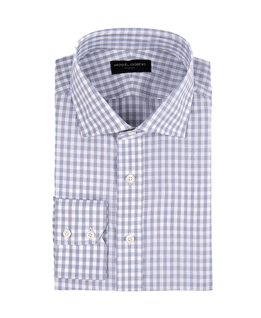 (product) Grey Textured Gingham, Spread-Collar Shirt - custom suits nyc bespoke tailor midtown, noho