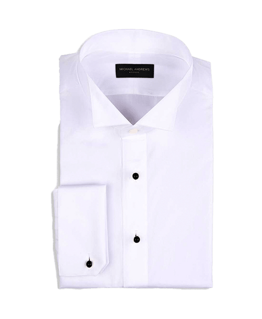 (product) White Poplin Stud Front, Tuxedo-Collar Formal Shirt - custom suits nyc bespoke tailor midtown, noho