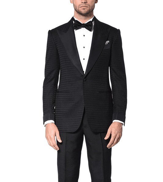 Black Houndstooth Signature Grosgrain Bespoke Tuxedo - custom suits nyc bespoke tailor midtown, noho