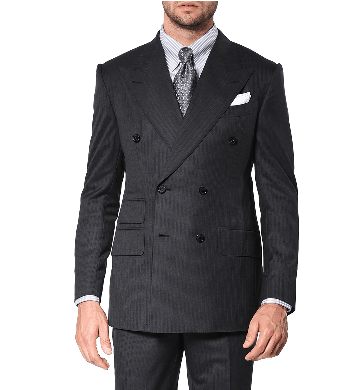 Charcoal Grey Overlay Stripe, Double-breasted Bespoke Suit - custom suits nyc bespoke tailor midtown, noho