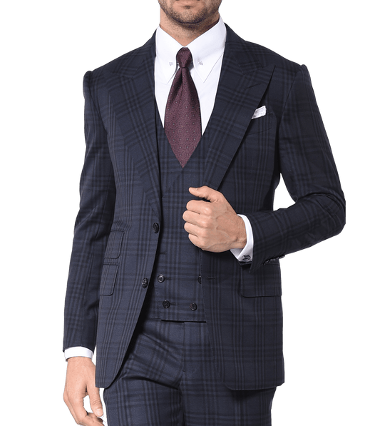 Navy Macro-plaid Signature Bespoke Suit - custom suits nyc bespoke tailor midtown, noho