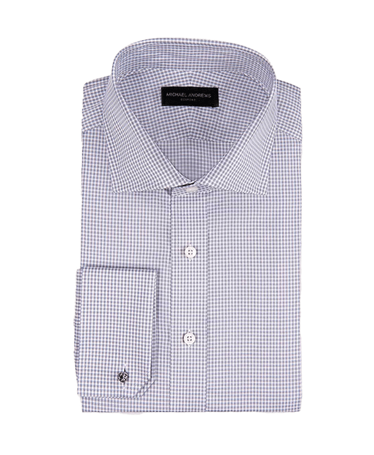 (product) Grey Textured Micro-Check, Spread-Collar Shirt - custom suits nyc bespoke tailor midtown, noho