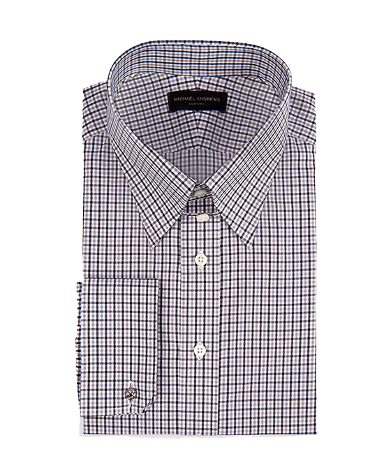 (product) Charcoal Tattersall, Tab-Collar Shirt - custom suits nyc bespoke tailor midtown, noho
