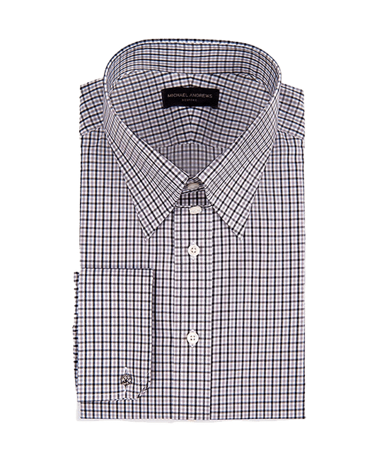 (product) Charcoal Tattersall, Tab-Collar Shirt - custom suits nyc bespoke tailor midtown, noho