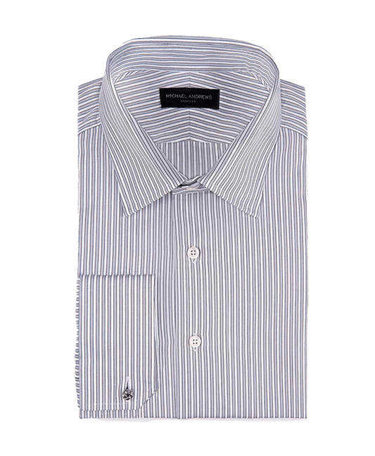 (product) Ice Grey Twill Complex Stripe, Classic-Collar Shirt - custom suits nyc bespoke tailor midtown, noho